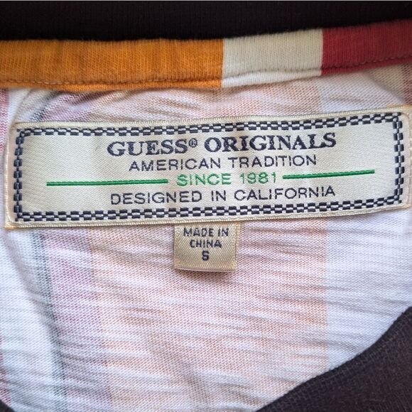 Guess Men's Vertical Striped Tee Shirt 90s Y2K Streetwear Athleisure Preppy S - Picture 2 of 10